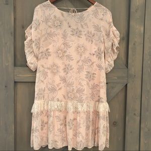 LOFT Blush Pink Ruffle Sleeve/Lace Trim Dr…